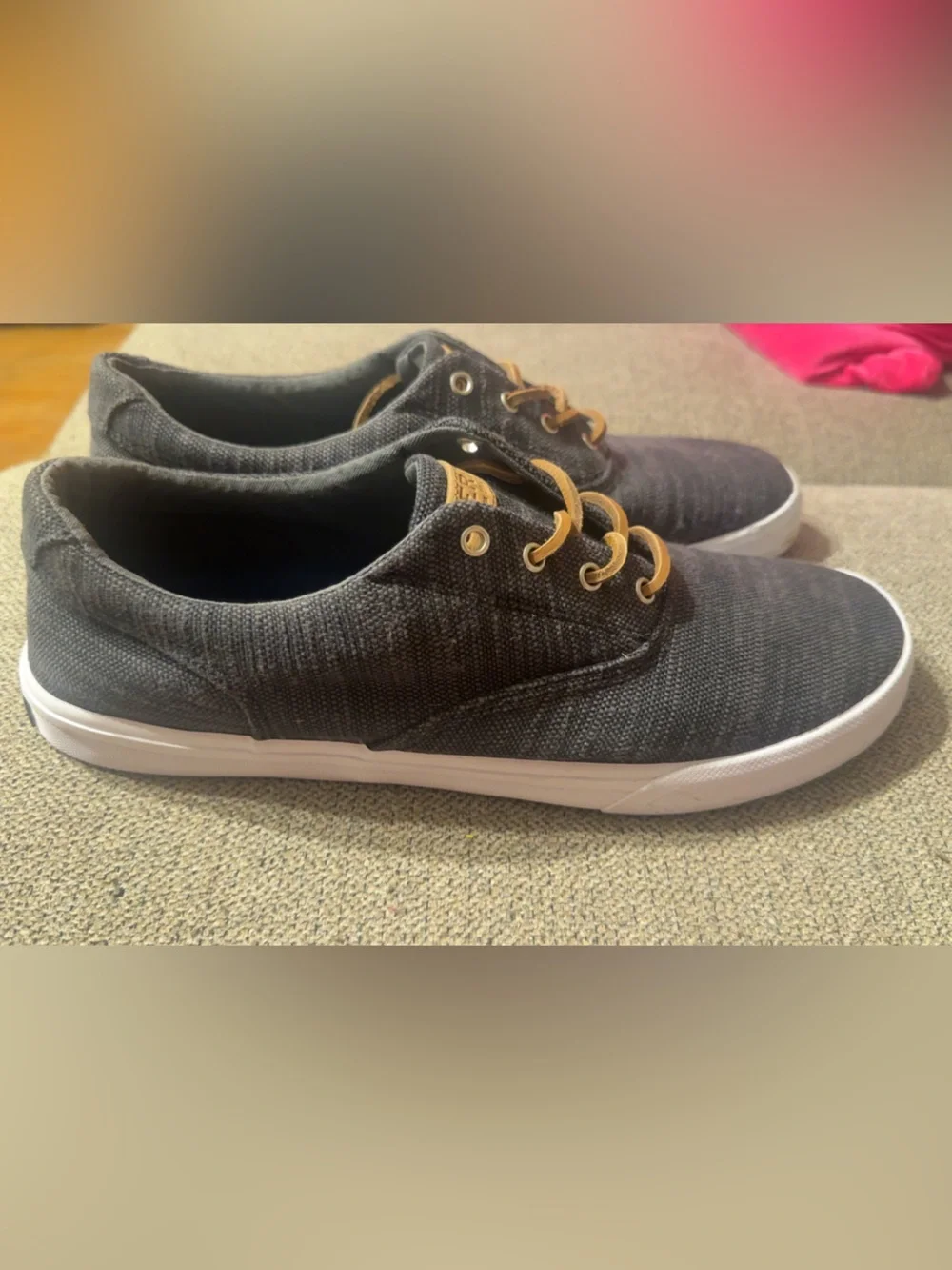 Sperry Charcoal Canvas Boat Shoes with Tan Laces